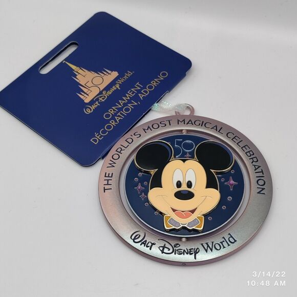 2021 Disney Parks 50th Anniversary Spinner Ornament Mickey Mouse Park Icons NWT - Picture 1 of 5